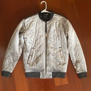 Mens Zara Silver Quilted Bomber Jacket size small